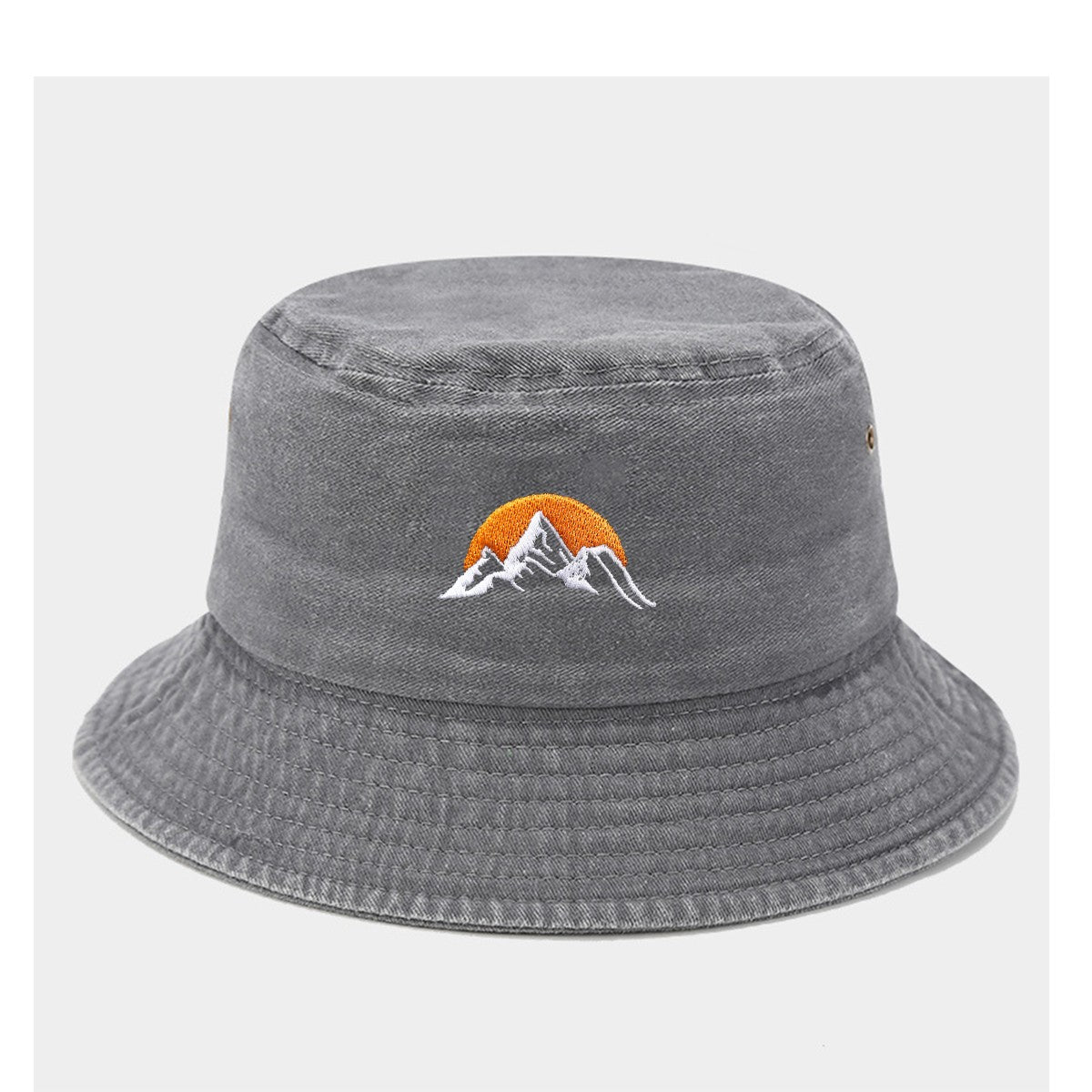 1 "sunrise" printed washed retro sunshade embroidered fisherman hat outdoor fashion accessory, made of polyester fabric