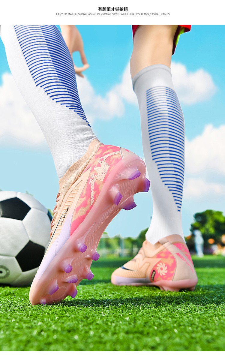 New Men's Soccer Shoes High-Top Soccer Cleats Outdoor Breathable Athletic Professional Spikes Youth Boys Football Shoes Unisex