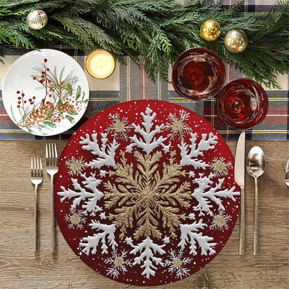4PCS Christmas Circular Waves Placemats Non Slip Heat Resistant Table Mats Winter Dining Party Christmas Decor Round Tablecloth