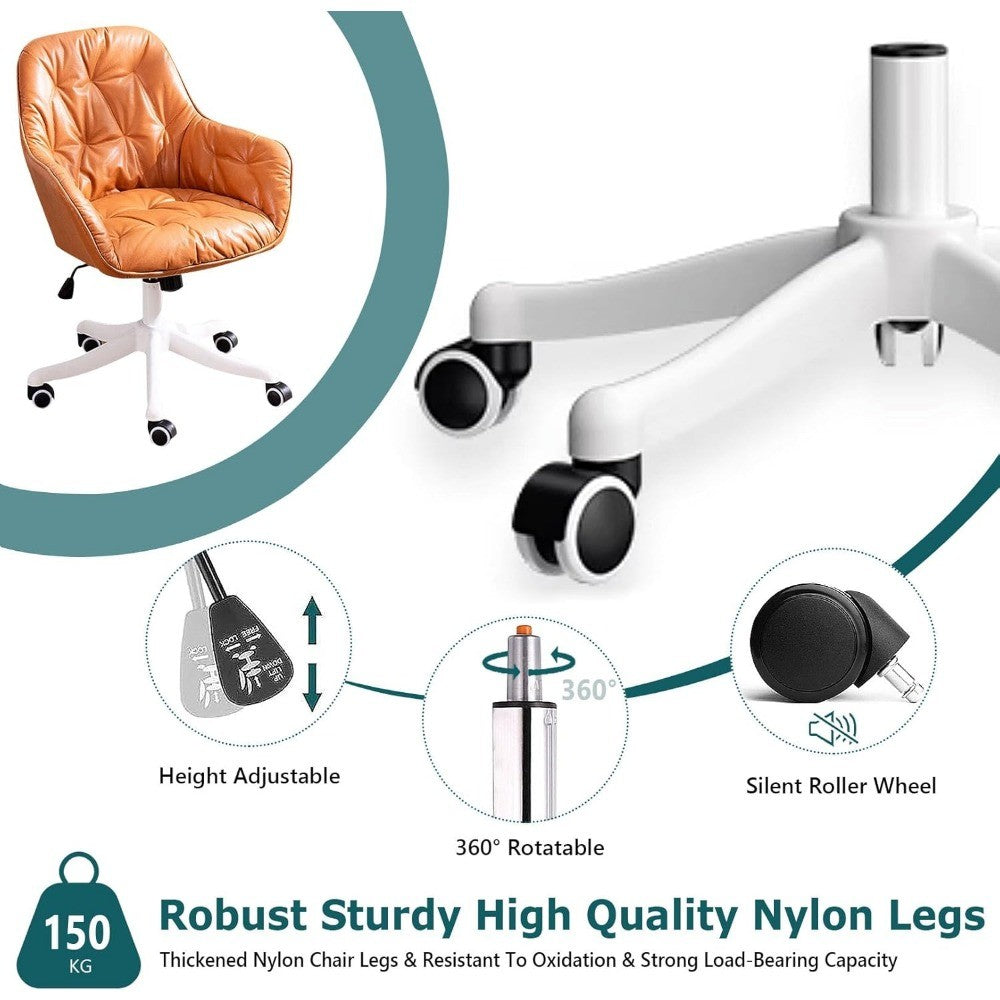 Leather Office Chair, Mid Century Desk Chair with Wheels and Ergonomic Armrests, Adjustable Height Swivel Rolling Task Chair,