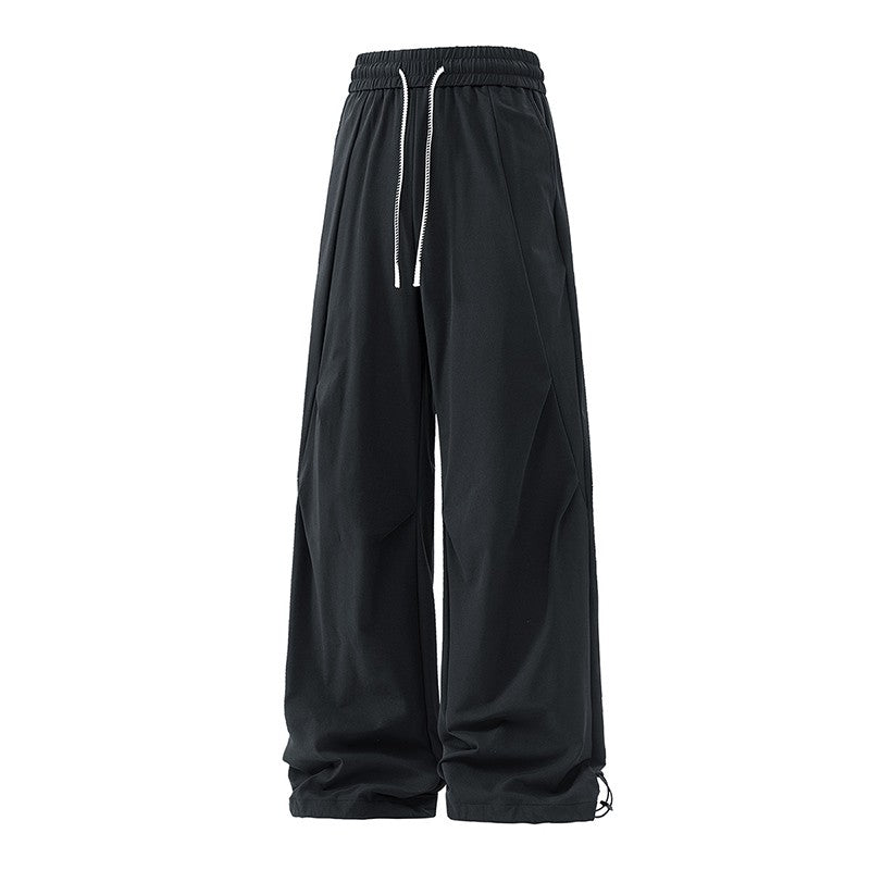 Calça Masculina de Pesca ao Ar Livre Sensação de Alta Qualidade Americana Pregueada Suspensa Casual Solta Longa Outono Calça Perna Larga Calça Reta