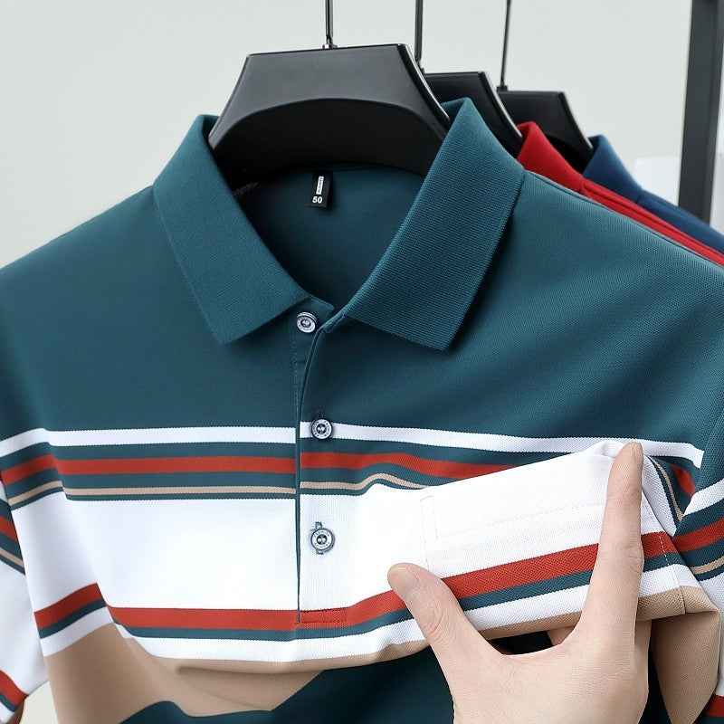 High quality brand men's short sleeved polo shirt summer fashion  striped design youth personalized top casual business T-shirt