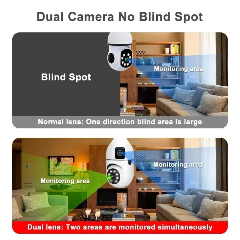 8MP WiFi IP Camera E27 Bulb Dual Lens Wireless Cam Baby Monitor Two-way Audio AI Human Tracking Smart Home Surveillance Camera