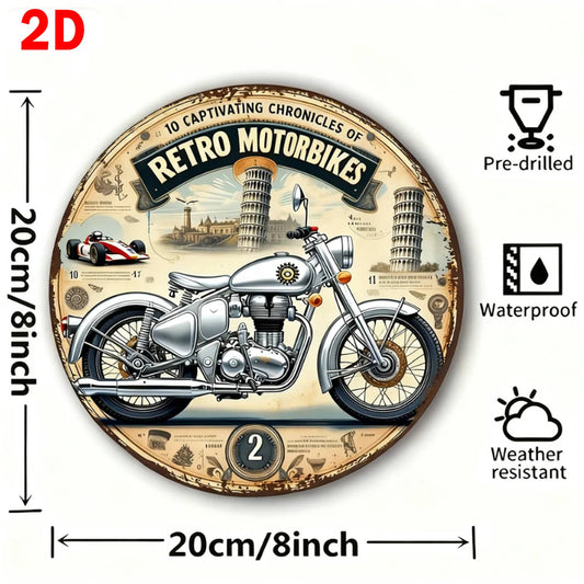 Vintage Royal Enfield Metal Sign Retro Round Wall Art with Motorcycle Big Ben Ideal for Garage Cafe Bar Garden Decor Gift