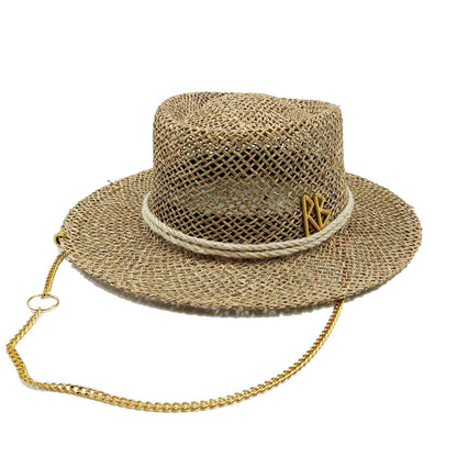 2023 Summer sun hat Lafite grass French straw hat Women's chain decorated straw hat Holiday Sun hat Punk style  beach