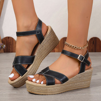 Women's White Chunky Platform Sandals Summer 2024 Buckle Strap Wedge Sandals for Woman Thick Sole Non Slip Beach Sandalias Mujer