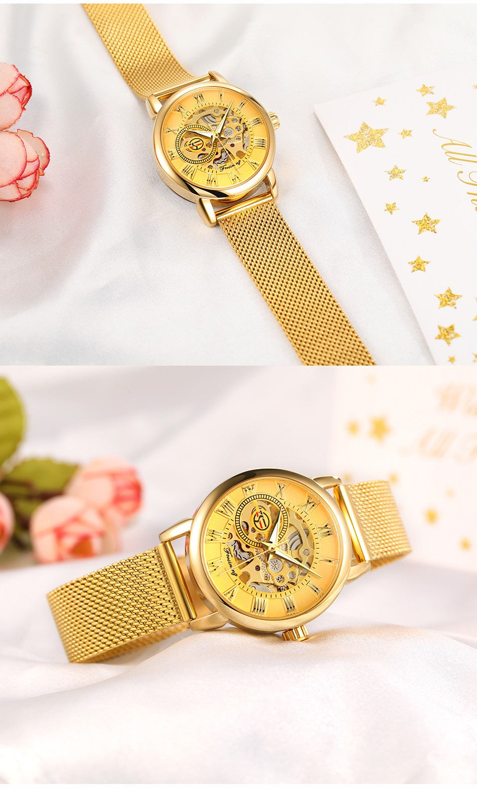 Forsining 099L Girl Bracelet Mechanical Watch With Manual Hand Wind Mechanical Wristwatch Mesh strap Female Watch Reloj Mujer