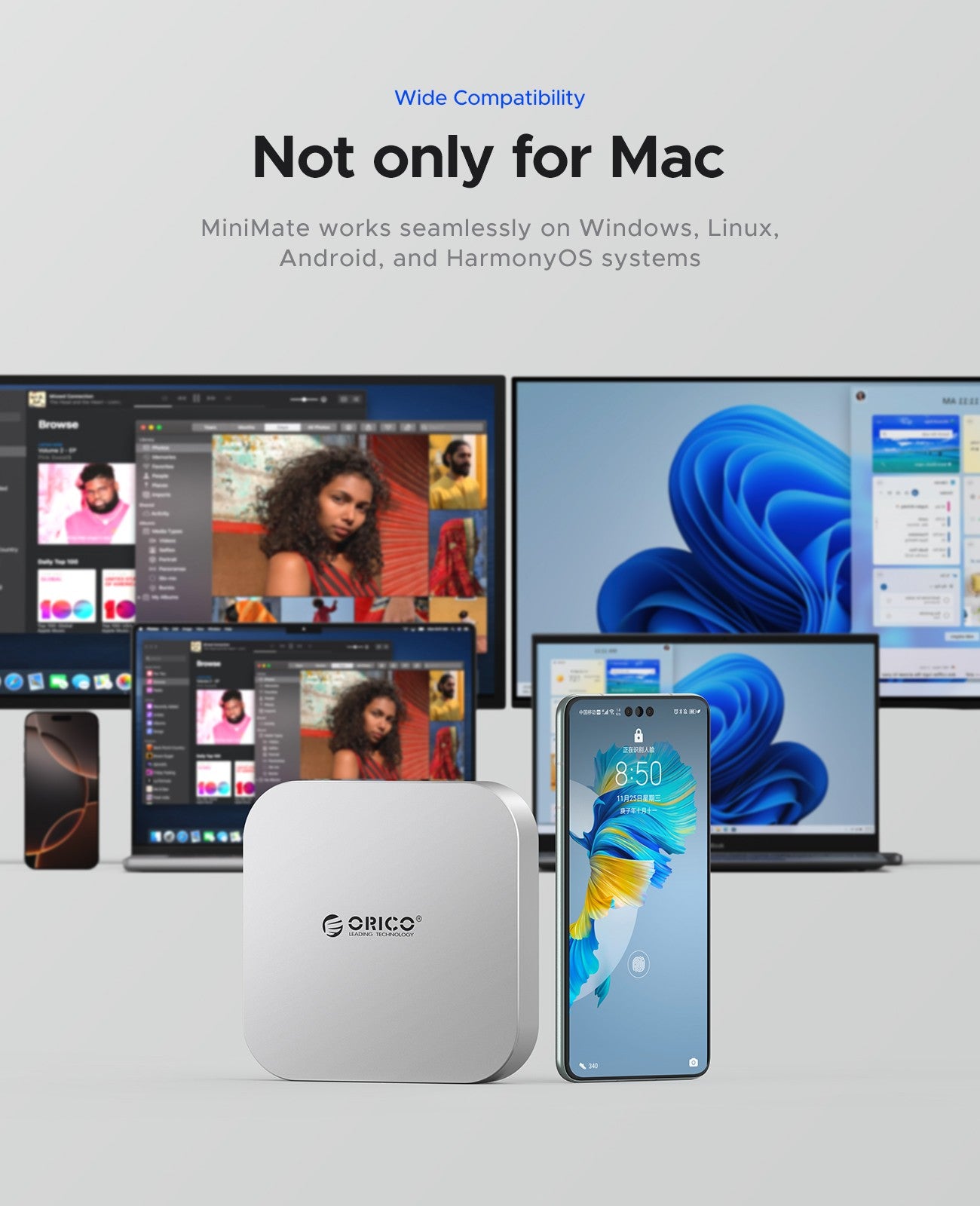 ORICO MiniMate Estação de Acoplamento de Mesa para MacMini 4 com Expansão de Armazenamento SSD Externo de 40Gbps com Armazenamento SSD de 512GB 1TB 2TB 3TB 4TB 8TB