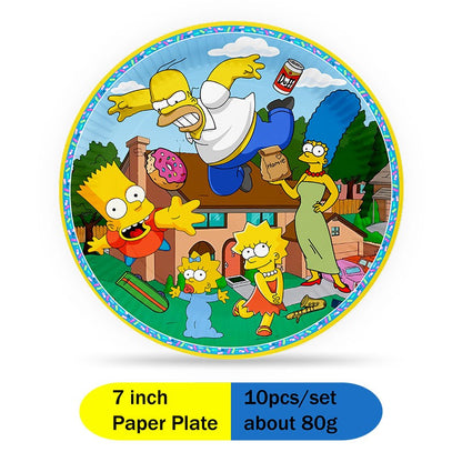 Artigos de Festa de Aniversário com Tema Os Simpsons: Talheres Descartáveis, Copos, Pratos, Guardanapos de Papel, Suprimentos para Decoração de Bolos