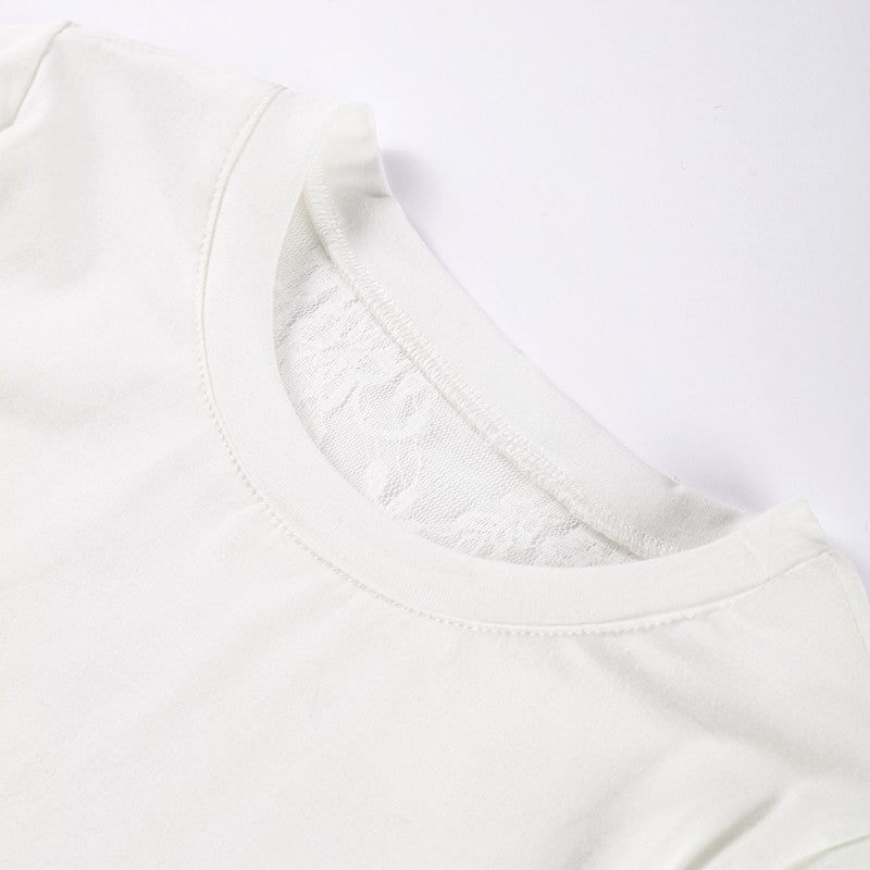 Women Crop Top Sheer Lace Bodysuit Short-Sleeve Layered 2025 Fashion Summer Sexy Outfit Trendy Party Chic Edgy Hot Lady Vestido