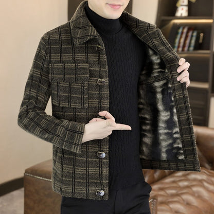 2023 Winter Plaid Woolen Jackets Men Fashion Slim Fit Thickened and Warm Trench Coat Casual Business Streetwear Overcoat M-4XL