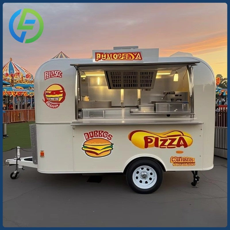 2025 Novo Design Carrinho Móvel de Venda de Café Redondo em Aço Inoxidável para Venda Trailer de Comida