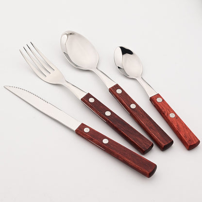 JANKNG 304 Stainless Steel Fork with Wooden Handle Tableware Cutlery Mirror Dinnerware Flatware Silverware Kitchen Accessories