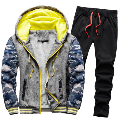 Winter Sports Jacket Pants Suits Men's Coats Trousers Sets Thicken Thermal Hoodies Set Camouflage Tracksuit Sweatshirts