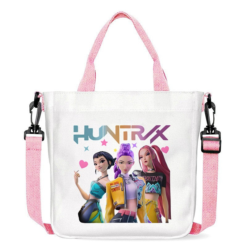 Kawaii KPop Demon Hunters Fashion Shoulder Bag Cartoon Handbag Large Capacity Crossbody Bag Portable Canvas Storage Bags Gift