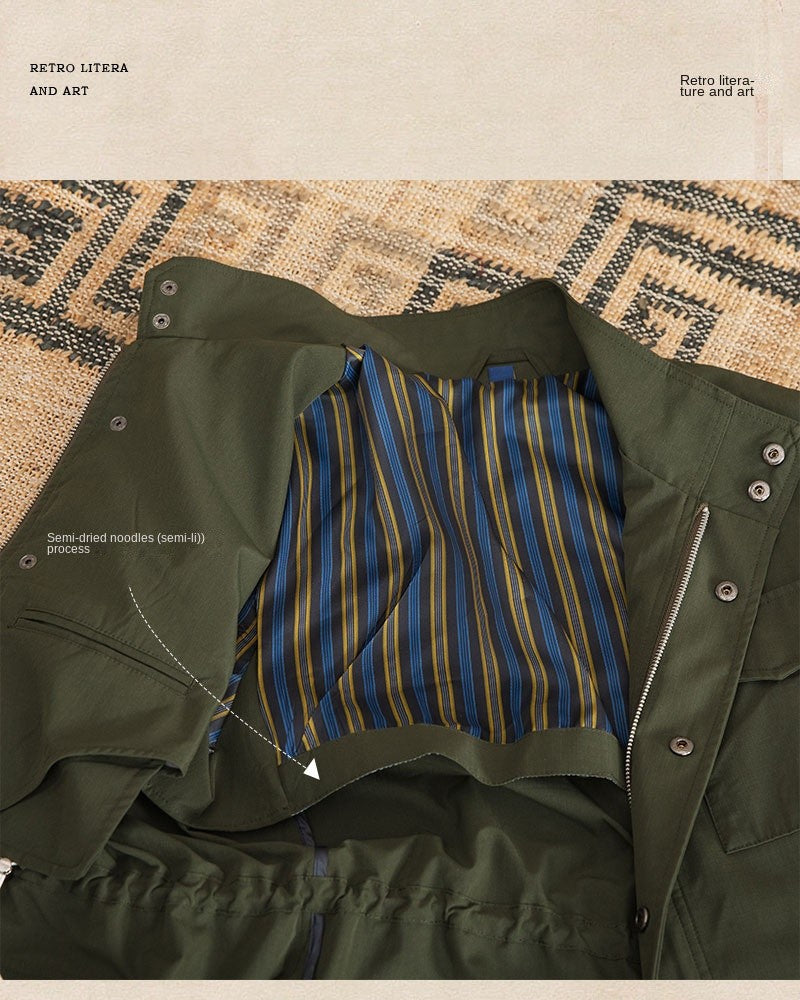 Three Spring and Summer Light Vertical Collar Waist Half Hanging M65 British Jacket Men's Retro Hunting Wear Waterproof Jacket