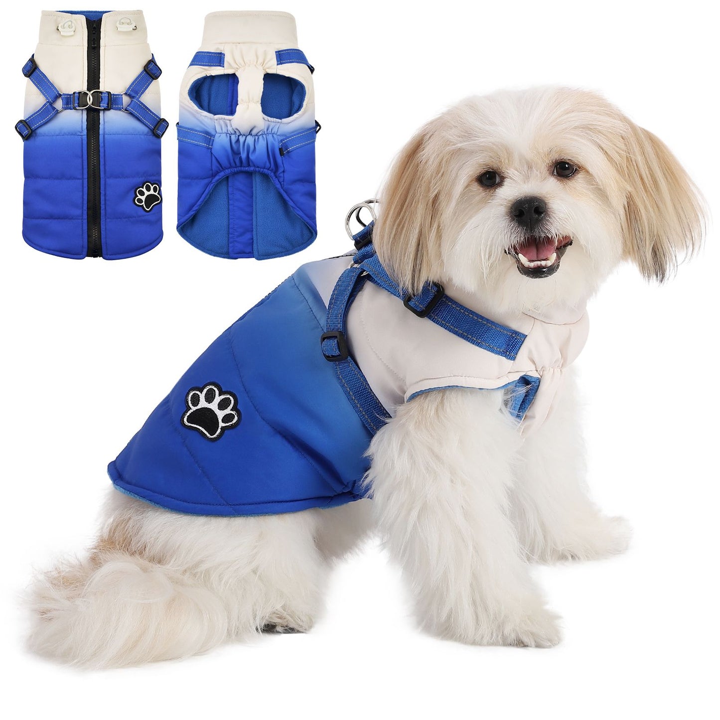 Jaqueta para Cães de Estimação com Arnês Inverno Quente Zíper nas Costas Casacos para Cães Pequenos, Médios e Grandes Roupas Refletivas Corta-vento Grossas
