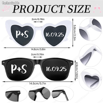 12-120Pcs Custom Wedding Sunglasses Personalised Heart Shaped Sunglasses Wedding Party Favors for Guest Date Initials Custom