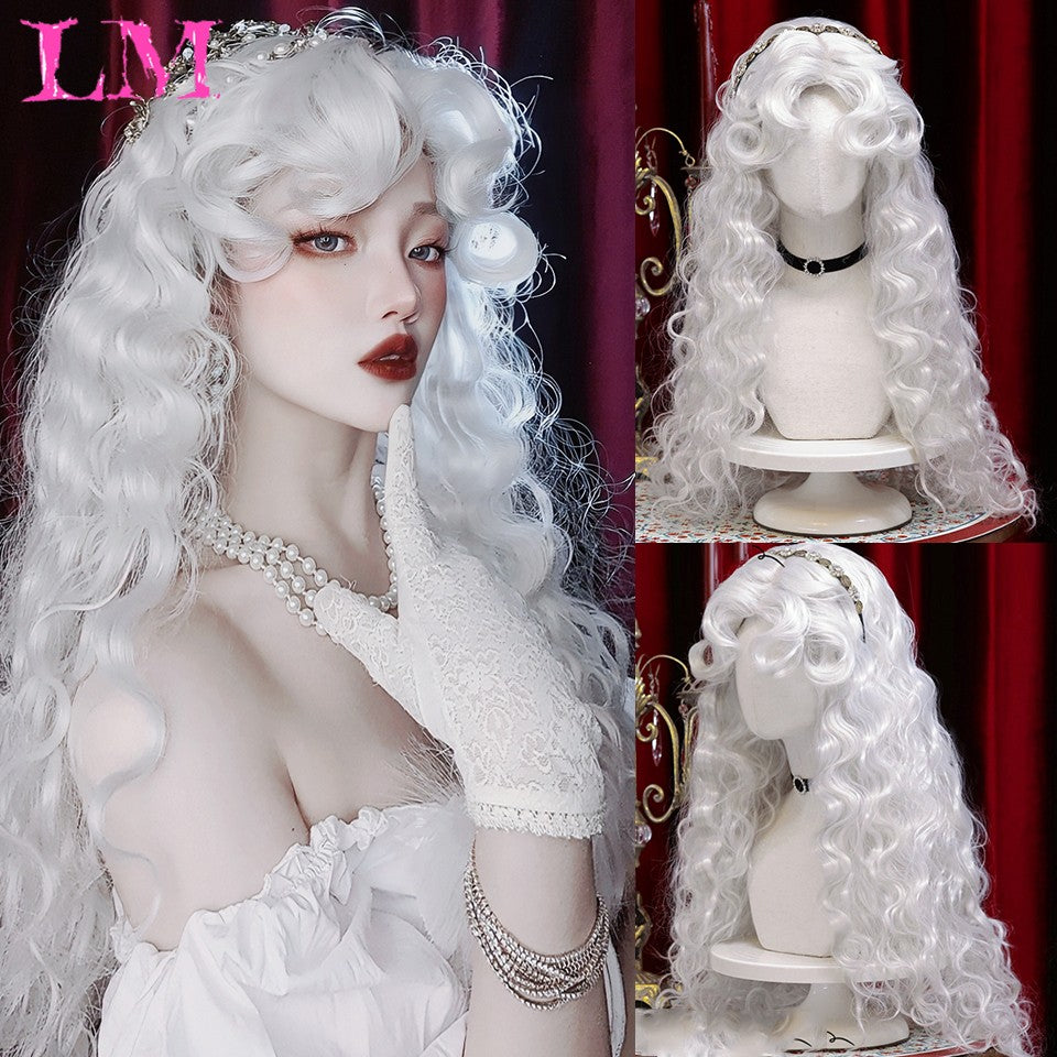 LM? Peruca de cosplay branca ombre de ondas corporais longas, perucas sintéticas resistentes ao calor, perucas Lolita naturais de parte média para mulheresW
