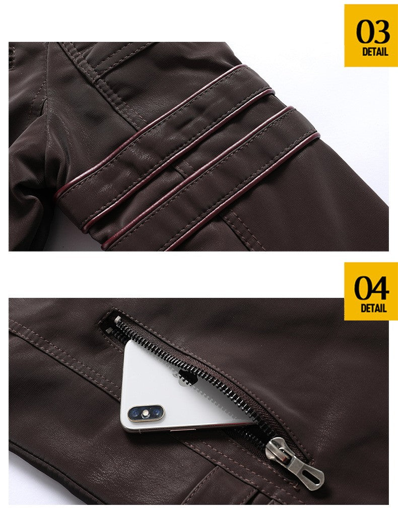 Men's autumn and winter frosted leather jacket, fashionable slim fit and brushed motorcycle fashion brand slim fit jacket