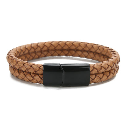 New Vintage Double Layer Braided Leather Bracelet for Men Women Magnetic Clasps Bracelets Punk Charm Men Fashion Jewelry