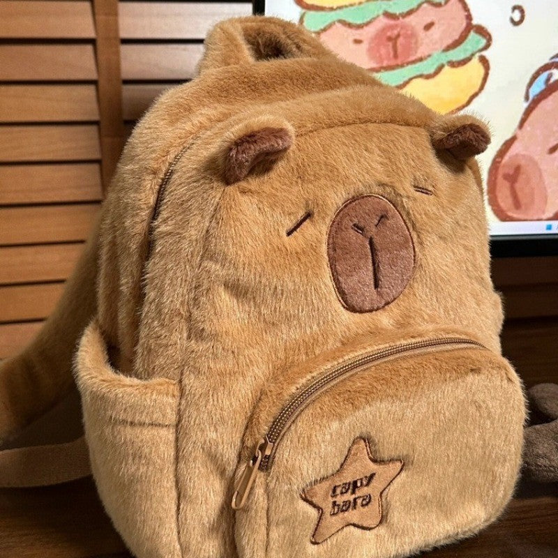 Bolsa Escolar Capivara Pelúcia Mochila Capivara Bolsa de Pelo Casual Versátil Mochila Escolar de Grande Capacidade 2025