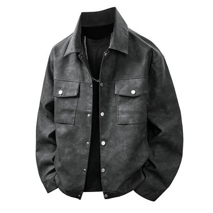 Leather Jacket Men Suede Coats Black Pockets Oversized 6XL 7XL 8XL Plus Size Street Motorcycle Button Autumn Brand Waterproof