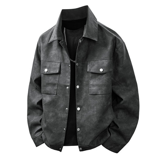 Leather Jacket Men Suede Coats Black Pockets Oversized 6XL 7XL 8XL Plus Size Street Motorcycle Button Autumn Brand Waterproof