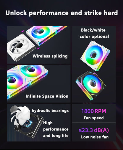 ICE Whale WX-2 Wire-Splicing PC Case Cooling Fan ARGB Mirror Cycle Light Effect 600-1800RPM PWM Water Cooling 360mm Cooler Fan