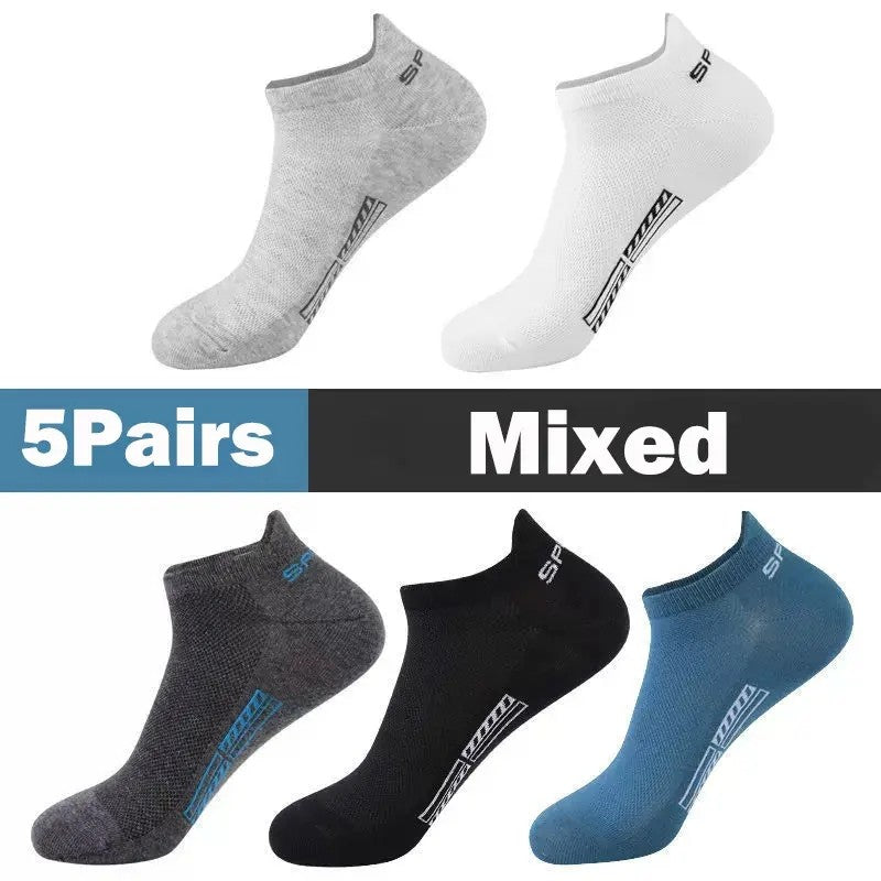 5 Pairs Men's Socks High Quality Women's Low Cut Round Neck Ankle Socks Sports Mesh Breathable Summer Autumn Men's Boat Socks