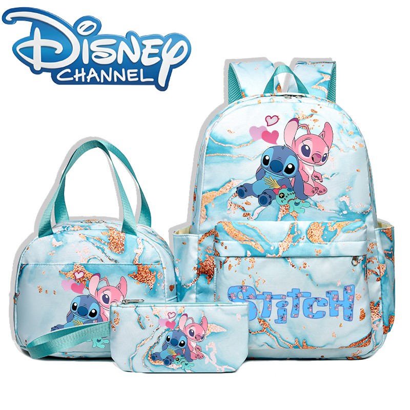 3pcs Disney Stitch Backpack Lunch Bag Pencil Case Set Anime Cartoon Fashion Schoolbag Suit Students New Semester School Supplies