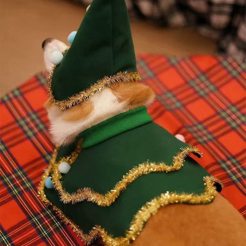 Capa de Natal para gatos e cachorros com chapéu, estrelas e pompons, adequada para cães de pequeno e médio porte durante o Natal