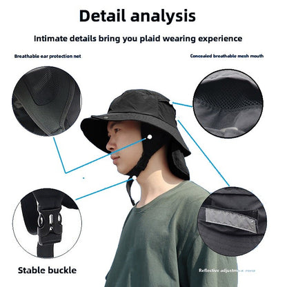 UPF50+ Men Surfing Hat Wide-brimmed Surf Cap Men Hat Breathable Brim Sunshade Quick-drying Beach Cool Cap Windproof Bucket Hat