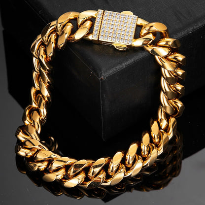 Joias Hip Hop 6mm-14mm Qualquer Comprimento 316L Aço Inoxidável Fivela de Cristal Fashion Pulseira Elos Miami Feminina Masculina