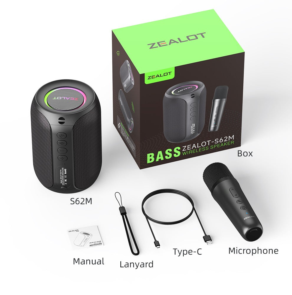ZEALOT-S62M Karaoke Machine Portable Bluetooth 5.3 Speaker System with 1-2 Wireless Microphones Home Family festival Gifts