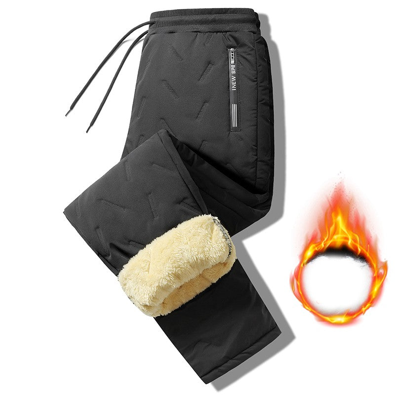 7xl Winter Down Cotton Pants Men's Casual Waterproof Zipper Pocket Thickened Wool Warm Pants Jogger Outdoor Cold-proof Ski Pants