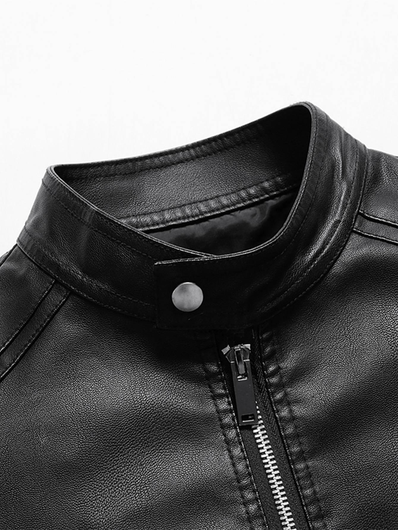 Men'S Vintage Motorcycle Jacket - Full-Zip Closure, Stand Collar, Non-Stretch Synthetic Biker Coat for Spring/Fall Riding, Casua