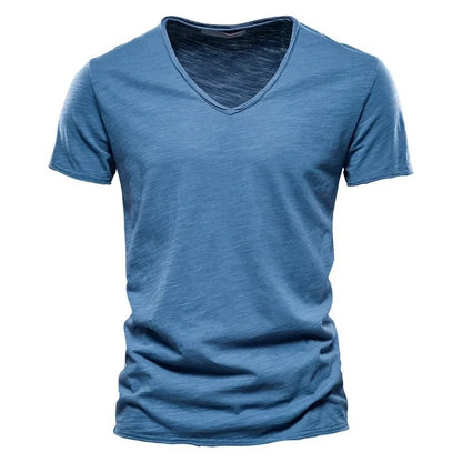 2025 New Brand Quality 100% Cotton Men T-shirt V-neck Fashion Design Slim Fit T-shirts Male Tops Tees Short Sleeve T Shirt Men