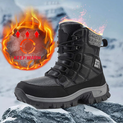 New Warm Plush Men's Snow Boots Lace Up High Top Men's Boots Waterproof Winter Ankle Boots Outdoor Anti-Slip Men Hiking Boots
