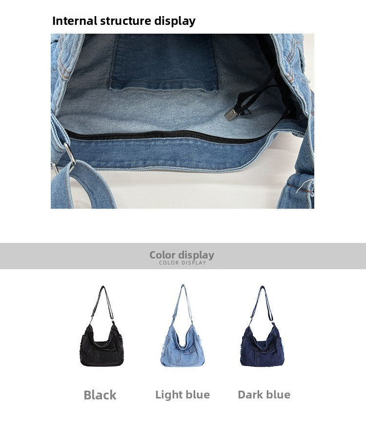 New Denim Shoulder Bag Women Fashion Large Capacity Casual Tote Handle Bag for School Comfortable and Versatile Commute Bag
