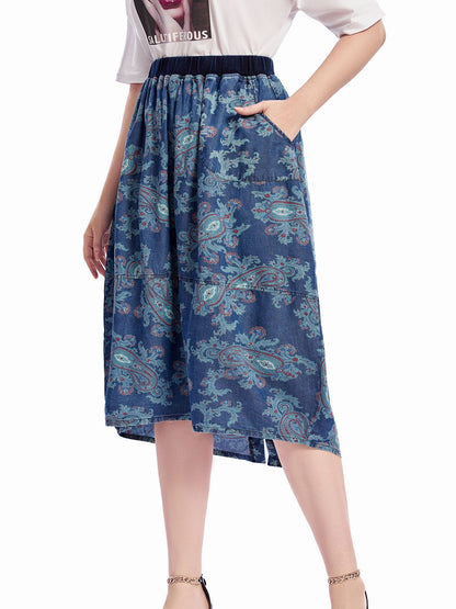 Women Plus Size Woven Spring And Autumn Denim Skirt