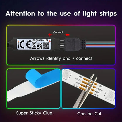 1-40m LED Strip Lights for Room Decoration, APP + 44-Key Remote Music Sync, 5V USB RGB Flexible Tape for TV Backlight