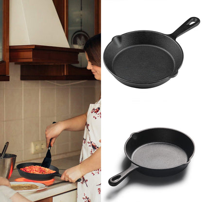 Frigideira de Ferro Fundido com Bico Antigotejamento Pré-Temperada, Utensílio de Cozinha Seguro para Forno, Acampamento, Uso Interno e Externo
