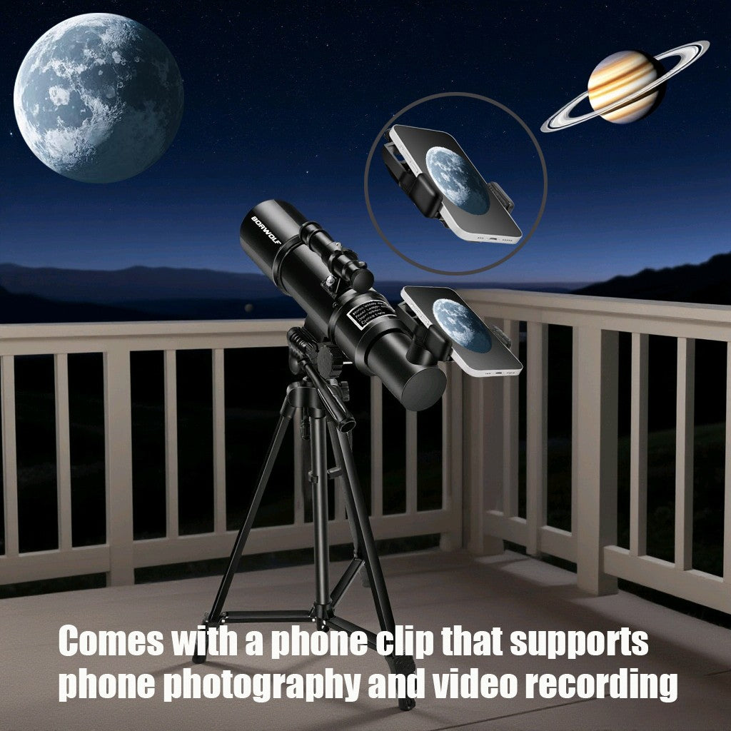BORWOLF AZ80400 Telescópios Astronômicos para Adultos, Abertura de 80mm Montagem AZ de 400mm 200X HD para Observação da Lua, Estrelas e Pássaros
