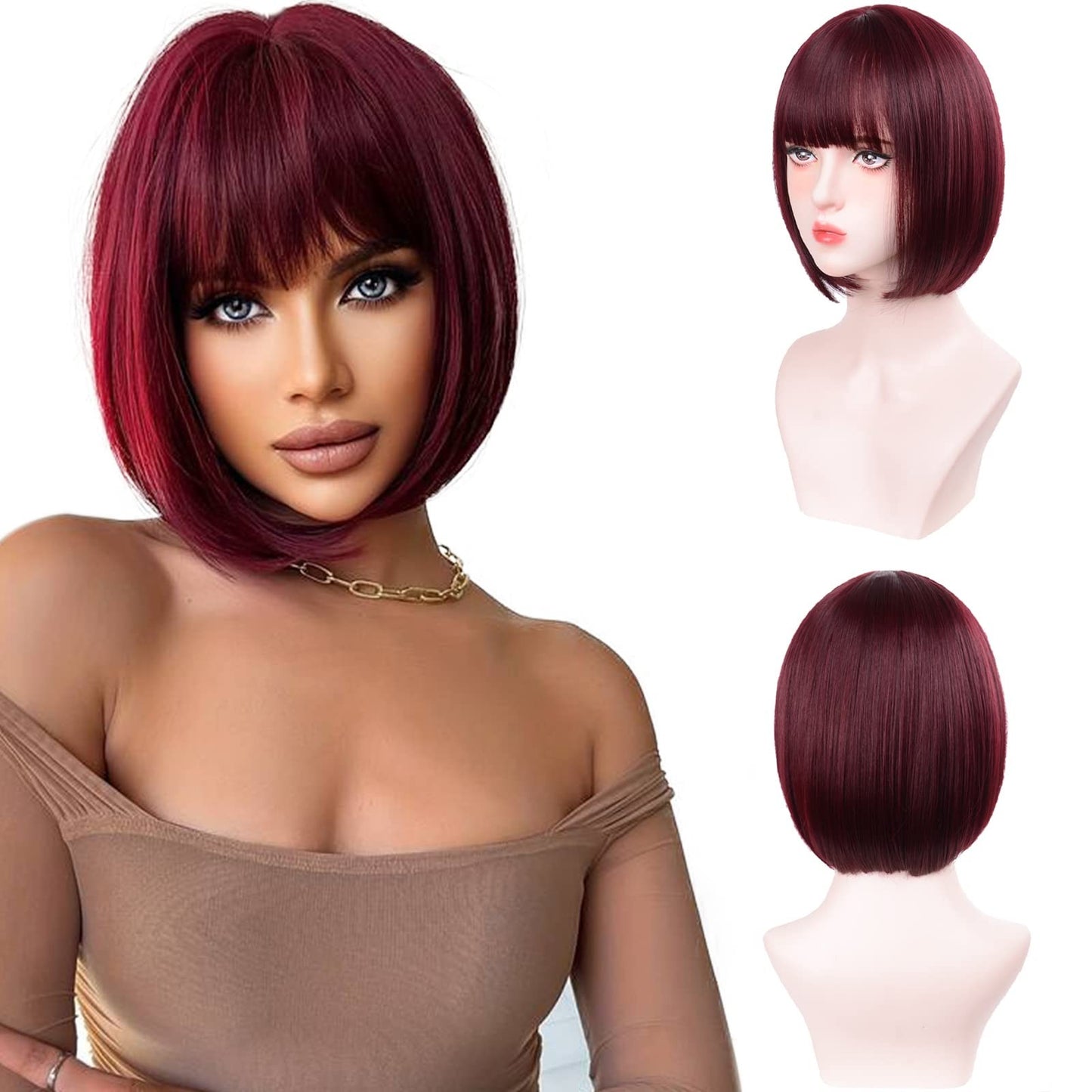 Peruca sintética rosa de 30 cm, curta e reta, para cosplay, penteado pompadour, peruca de cabelo de alta temperatura para uso diário
