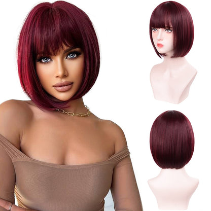 Peruca sintética rosa de 30 cm, curta e reta, para cosplay, penteado pompadour, peruca de cabelo de alta temperatura para uso diário