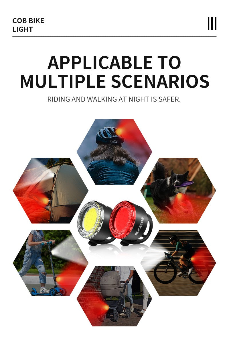 BUCKLOS COB Bike Taillights Headlight USB Rechargeable Bicycle Safety Warning Light MTB LED Front Rear Lantern Cycling Lamp Set