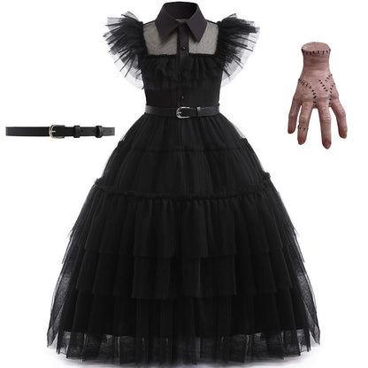 Girls Princess Dress Child Birthday Party Layered Disguise Kids Cosplay Halloween Fantasy Dark Gothic Dancing Costume 4-12Years
