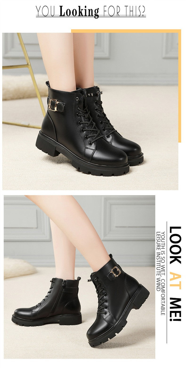 2024 Short Shoes for Women Female Ankle Boots Platform with Laces Combat Lace-up Footwear Chunky Booties Punk Style Leather