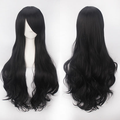 Peruca de anime colorida estilo cosplay europeu e americano, com rede de fivela para comércio exterior, universal, 80CM de comprimento, encaracolada de fibra sintética